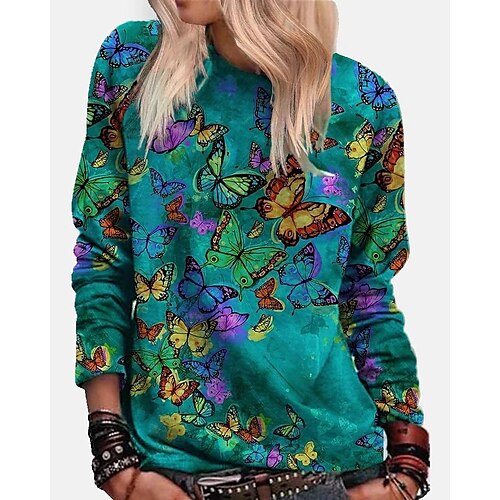 Women's T shirt Tee Butterfly Green Print Long Sleeve Daily Weekend Fashion Round Neck Regular Fit Spring Fall
Women's T shirt Tee Butterfly Green Print Long Sleeve Daily Weekend Fashion Round Neck Regular Fit Spring Fall