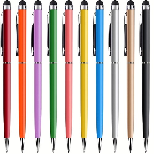 

10pcs canetas stylus 2 em 1 para telas sensíveis ao toque, caneta esferográfica