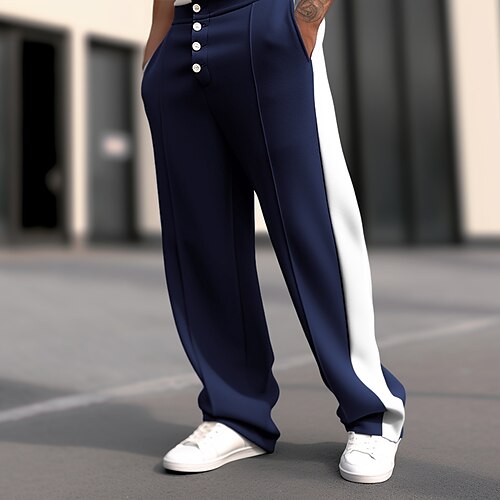 

Men's Sweatpants Joggers Straight Leg Sweatpants Pleated Pants Patchwork Button Straight Leg Color Block Comfort Breathable Casual Daily Holiday Sports Fashion Black Navy Blue