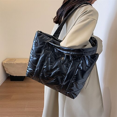 

Women's Shoulder Bag Nylon Daily Large Capacity Foldable Lightweight Geometric Silver Black White