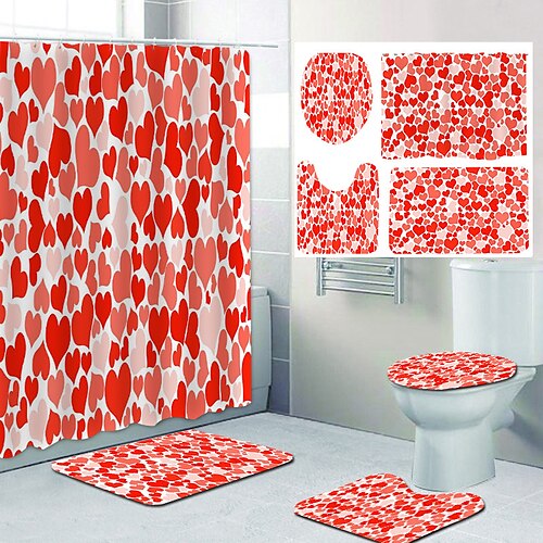 

Dia dos namorados banheiro deco 4 peças conjunto de cortina de chuveiro conjuntos de banheiro casa moderna decoração de banheiro com tapete de banho em forma de u e tampa de vaso sanitário e 12