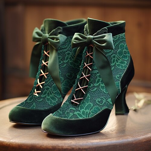 

Women's Boots Plus Size Heel Boots Party Outdoor Valentine's Day Booties Ankle Boots Kitten Heel Round Toe Elegant Vintage Fashion Lace Suede Lace-up Black Red Dark Green
