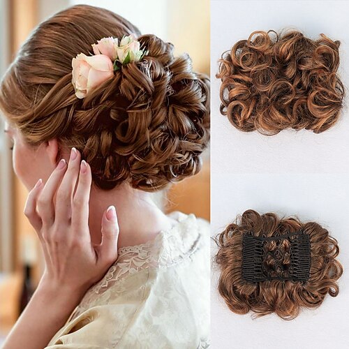 

chignons Hair Bun Clip In Synthetic Hair Hair Piece Hair Extension Curly Classic Party Daily Wear Birthday Chestnut Brown