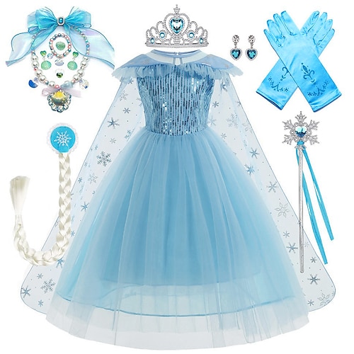 

Frozen Fairytale Princess Elsa Flower Girl Dress Theme Party Costume Tulle Dresses Girls' Movie Cosplay Halloween Blue With Accessories Dress Carnival Masquerade Cotton World Book Day Costumes