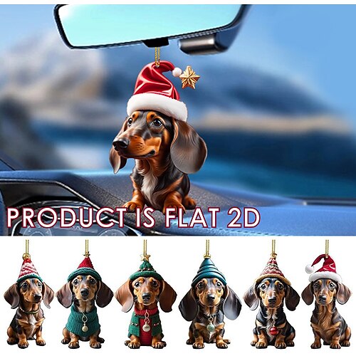 

Подвесное украшение для автомобиля собаки, акриловый 2D брелок с плоским принтом, дополнительный акриловый орнамент и аксессуары для зеркала заднего вида автомобиля, памятный подарочный набор