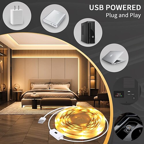 

Hand Wave Activated LED Light Strip1-3 Meters Warm light White UV LED Light Strip with Hand Wave Sensor Dimmable USB Non-contact LED Tape Lamp for Kitchen Bedroom Mirror Wardrobe Displa