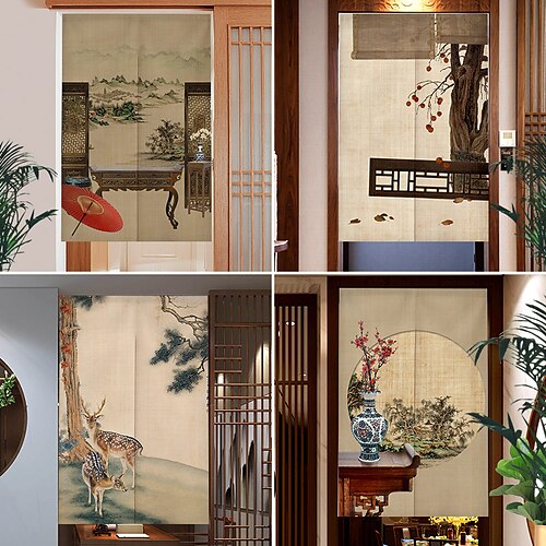 

Cortina japonesa noren capa de porta painel de cortina de porta pintura chinesa tradicional tapeçaria divisor de quarto cortinas para cozinha sushi banheiro sala de estar quarto