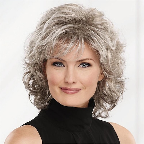 

Synthetic Wig Curly With Bangs Machine Made Wig Short A1 A2 A3 A4 Synthetic Hair Women's Soft Fashion Easy to Carry Blonde Brown Silver