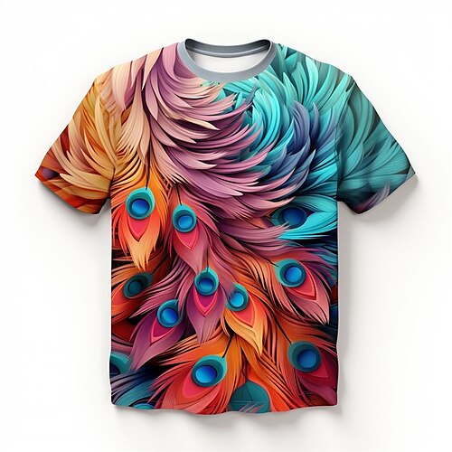

Boys 3D Feathers Tee Shirt Short Sleeve 3D Print Summer Spring Active Sports Fashion Polyester Kids 3-12 Years Crew Neck Outdoor Casual Daily Regular Fit