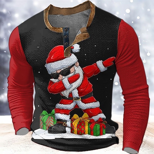 

графический Санта-Клаус модельер повседневная мужская 3d-принт хенли рубашка вафельная футболка спорт на открытом воздухе праздник фестиваль футболка черный бордовый красный& белая футболка с