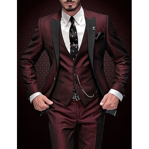 

Burgundy Gray Men's Prom Suits Wedding Party Suits Solid Colored 3 Piece Daily Business Plus Size Single Breasted One-buttons 2024