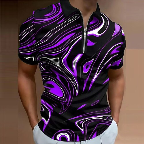 

Optical Illusion Men's Abstract 3D Print Zip Polo Outdoor Daily Wear Streetwear Polyester Short Sleeve Turndown Zip Polo Shirts Blue Purple Spring & Summer S M L Micro-elastic Lapel Polo