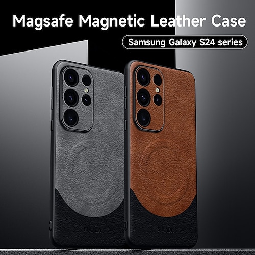

telefone Capinha Para Samsung Galaxy S24 Ultra Plus Capa traseira Caso de Adsorção Magnética Com Magsafe Suporte para carregamento sem fio Antichoque Retro TPU Couro PU