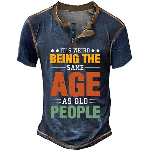 

Graphic Old People Fashion Retro Vintage Classic Men's 3D Print T shirt Tee Henley Shirt Sports Outdoor Holiday Going out T shirt Black Army Green Dark Blue Short Sleeve Henley Shirt Spring & Summer
