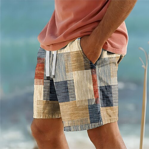 

клетчатые мужские шорты в стиле колор-блок с 3D-принтом плавки плавки с эластичной резинкой на талии и сетчатой подкладкой aloha гавайский стиль для отдыха на пляже от s до 3xl