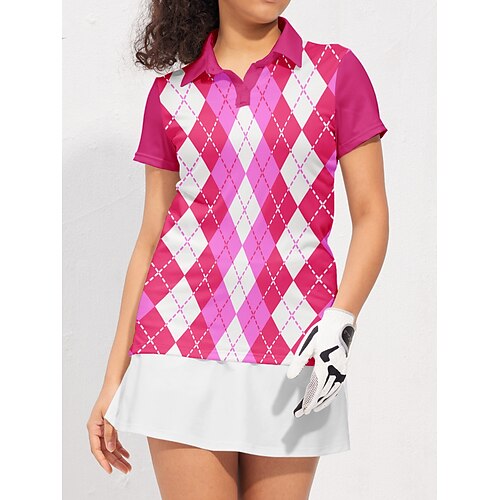 

Women's Golf Polo Shirt Pink Green Short Sleeve Sun Protection Top Plaid Ladies Golf Attire Clothes Outfits Wear Apparel