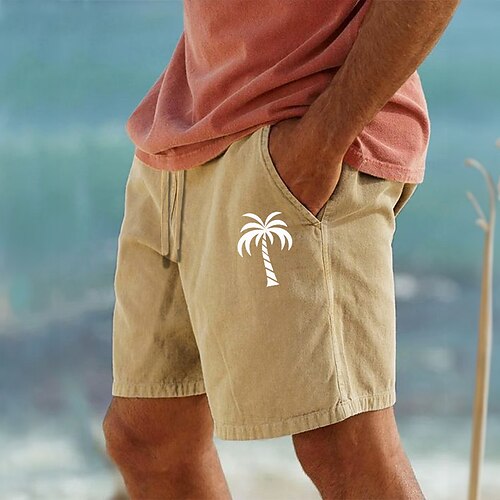 

Кокосовая пальма мужские хлопковые шорты летние гавайские шорты пляжные шорты с принтом на шнурке эластичная талия дышащие мягкие шорты повседневная повседневная праздничная уличная одежда