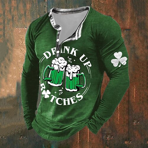 

Сент-Патрик Сент-Пэддис трилистник Октоберфест пиво мужская мода повседневная футболка с 3D принтом футболка Хенли рубашка праздничный выход на улицу. Футболка Патрика, черная, белая, зеленая, с
