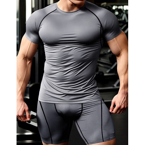 

Men's Compression Tops Shorts and T Shirt Set Sports T-Shirt Crew Neck Short Sleeve Outdoor Daily Running Gym Fast Dry Breathable 2 Piece Plain Black White Activewear Sport Casual