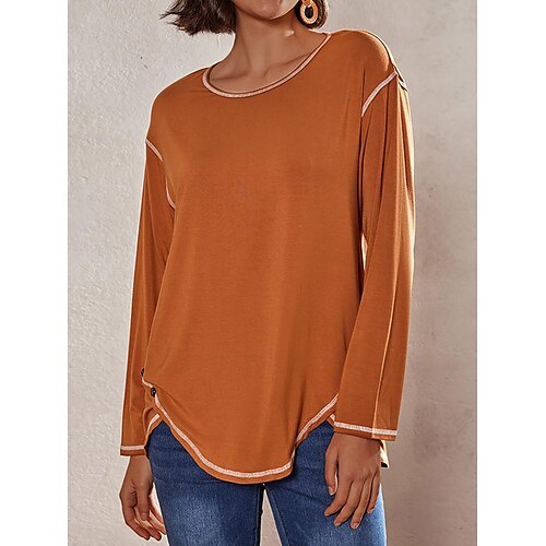 

Women's T shirt Tee BurgundyTee Plain Daily Weekend Blue Orange Gray Button Long Sleeve Basic Round Neck Regular Fit Fall & Winter
