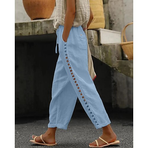 

Women's Pants Trousers Linen Cotton Blend Plain White Blue Casual Daily Ankle-Length Going out Weekend Spring & Summer