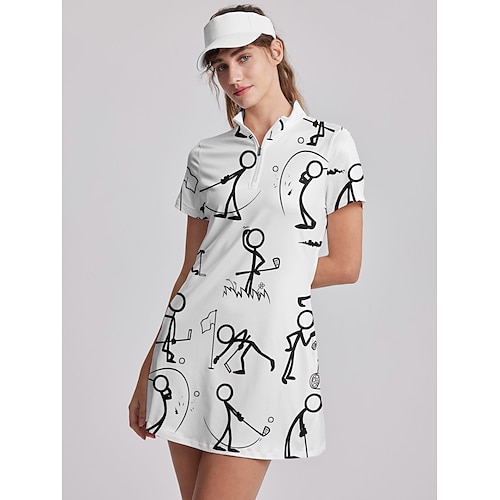 

Women's Golf Dress Black with White White Blue Short Sleeve Sun Protection Dress Ladies Golf Attire Clothes Outfits Wear Apparel