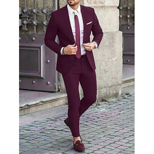 

Black Blue Ivory Men's Wedding Suits Business Workwear Dress Suits Solid Colored 2 Piece Tailored Fit Single Breasted One-button 2024
