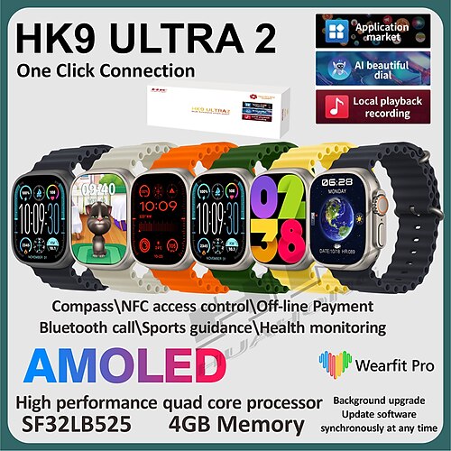 

HK9 ULTRA 2 Smart Watch 2.12 inch Smartwatch Fitness Running Watch Bluetooth Temperature Monitoring Pedometer Call Reminder Compatible with Android iOS Women Men Long Standby Hands-Free Calls