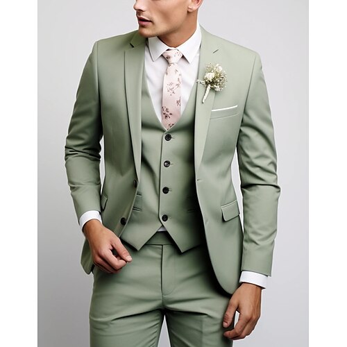 

Sage Black Sky Blue Men's Prom Suits Wedding Suits Solid Colored 3 Piece Party Dress Tailored Fit Single Breasted Two-buttons 2024