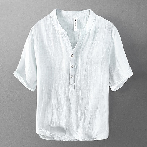 

Men's Shirt Linen Shirt Casual Shirt Cotton Shirt Black White Khaki Short Sleeve Plain V Neck Summer Street Hawaiian Clothing Apparel Button-Down