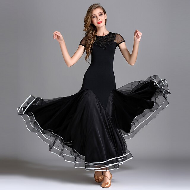 Ballroom Dance Dress Draping Women S Performance Short Sleeve High