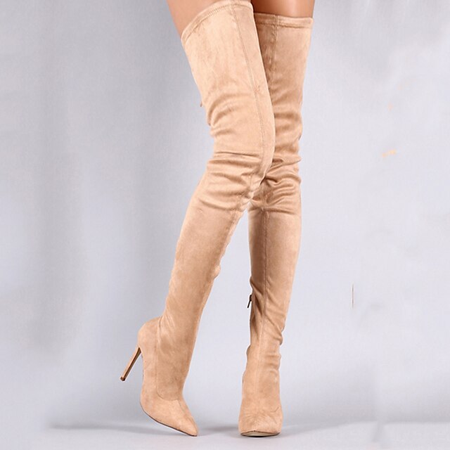 

Women's Boots Stilettos Crotch High Boots Thigh High Boots High Heel Stiletto Heel Pointed Toe Classic Party Daily Faux Suede Zipper Winter Solid Colored Almond Green Black / Over The Knee Boots