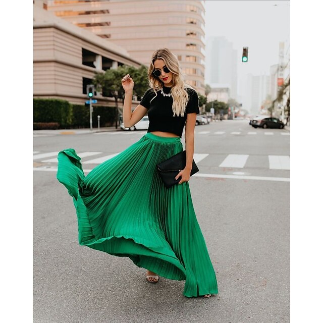 Women's Elegant Streetwear Swing Ankle-Length Skirts Street Holiday Solid Colored Pleated Mid Waist Green Black Pink S M L / Maxi / Micro-elastic
Women's Elegant Streetwear Swing Ankle-Length Skirts Street Holiday Solid Colored Pleated Mid Waist Green Black Pink S M L / Maxi / Micro-elastic