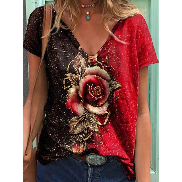 Women's Floral Theme T shirt Floral Plants V Neck Tops Basic Basic Top Purple Red Orange
Women's Floral Theme T shirt Floral Plants V Neck Tops Basic Basic Top Purple Red Orange