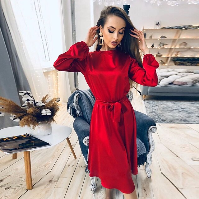 Women's Swing Dress Midi Dress Green khaki Red Long Sleeve Pure Color Lace up Fall Spring Crew Neck Party Elegant Vintage Party Lantern Sleeve 2022 S M L XL XXL
Women's Swing Dress Midi Dress Green khaki Red Long Sleeve Pure Color Lace up Fall Spring Crew Neck Party Elegant Vintage Party Lantern Sleeve 2022 S M L XL XXL