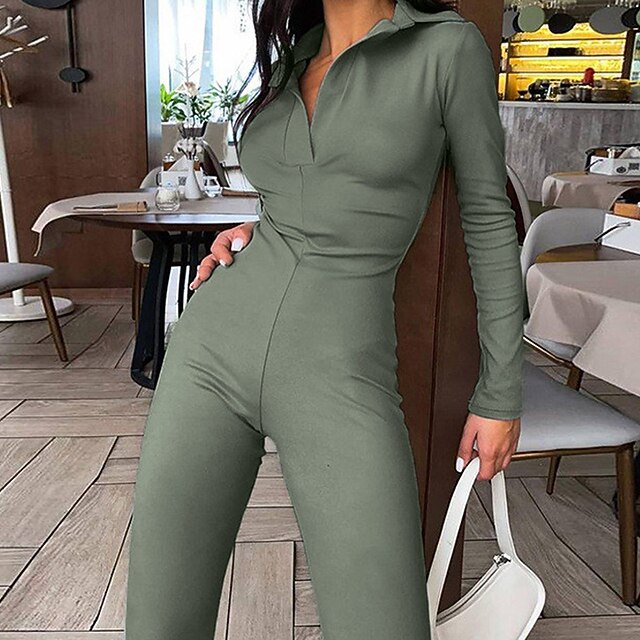 Women's Jumpsuit Solid Color Shirt Collar Casual Daily Going out Regular Fit Long Sleeve Green Black Khaki S M L Spring 
Women's Jumpsuit Solid Color Shirt Collar Casual Daily Going out Regular Fit Long Sleeve Green Black Khaki S M L Spring