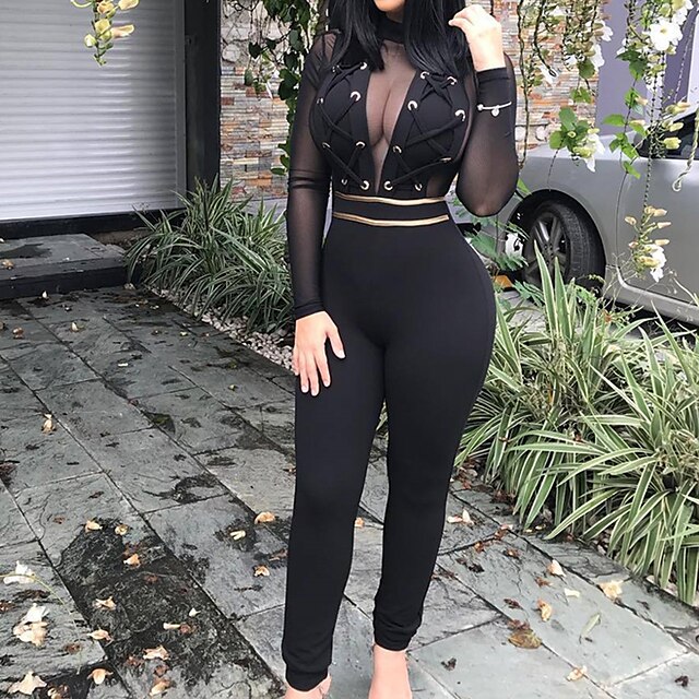 Women's Jumpsuit Mesh Solid Color Stand Collar Active Party Party Evening Regular Fit Long Sleeve Black S M L Spring
Women's Jumpsuit Mesh Solid Color Stand Collar Active Party Party Evening Regular Fit Long Sleeve Black S M L Spring