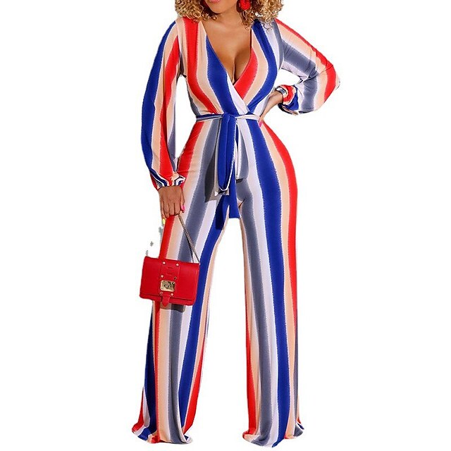 Women's Jumpsuit Print Striped V Neck Active Street Casual Wide Leg Regular Fit Long Sleeve Blue White Wine S M L Spring
Women's Jumpsuit Print Striped V Neck Active Street Casual Wide Leg Regular Fit Long Sleeve Blue White Wine S M L Spring