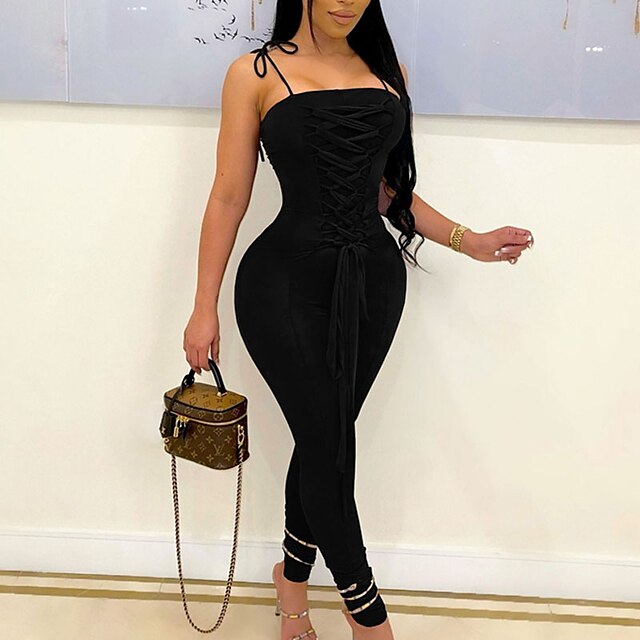 Women's Jumpsuit Backless Lace up Solid Color Strap Active Home Street Regular Fit Sleeveless Black Red Brown S M L Spring
Women's Jumpsuit Backless Lace up Solid Color Strap Active Home Street Regular Fit Sleeveless Black Red Brown S M L Spring