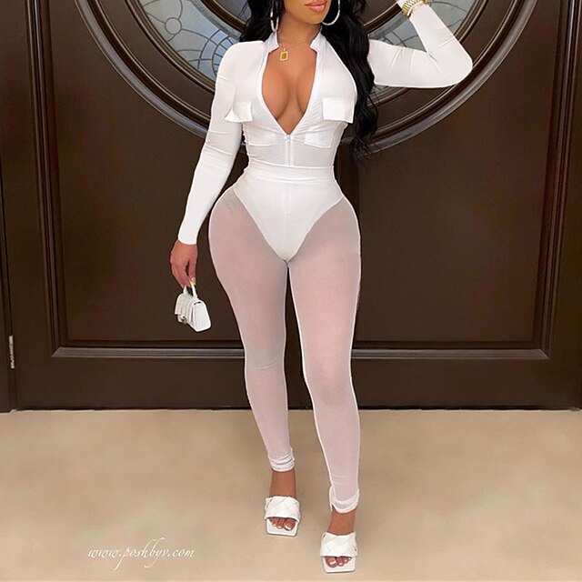 Women's Jumpsuit Mesh Solid Color V Neck Active Home Street Regular Fit Long Sleeve White Black Fuchsia S M L Spring
Women's Jumpsuit Mesh Solid Color V Neck Active Home Street Regular Fit Long Sleeve White Black Fuchsia S M L Spring