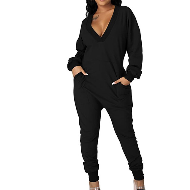 Women's Jumpsuit Solid Color V Neck Casual Daily Home Street Regular Fit Long Sleeve Black Gray Pink S M L Spring
Women's Jumpsuit Solid Color V Neck Casual Daily Home Street Regular Fit Long Sleeve Black Gray Pink S M L Spring