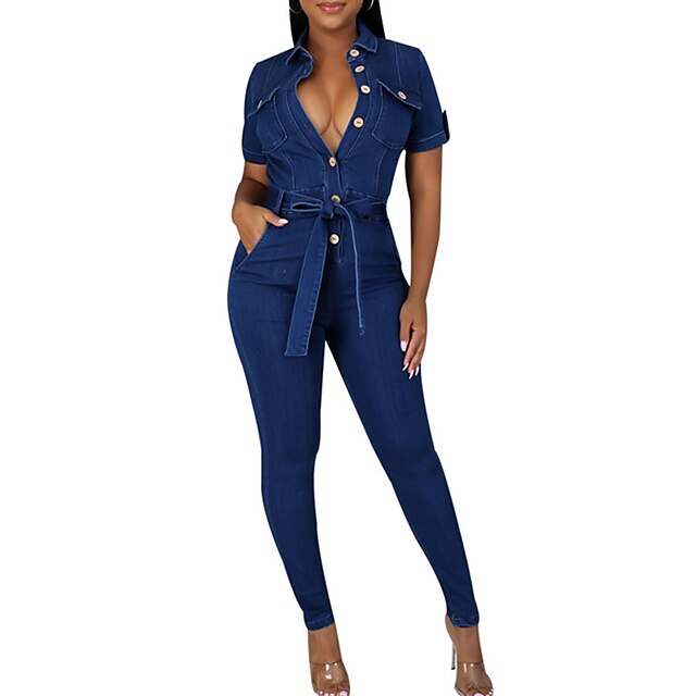 Women's Playsuit Button Solid Color Shirt Collar Streetwear Street Casual Regular Fit Short Sleeve Navy Blue S M L Spring
Women's Playsuit Button Solid Color Shirt Collar Streetwear Street Casual Regular Fit Short Sleeve Navy Blue S M L Spring