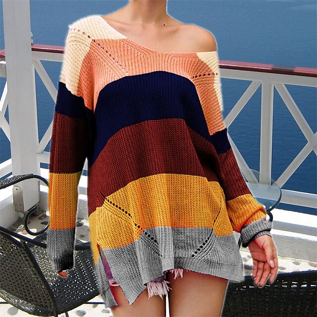 Women's Sweater Pullover Jumper Knitted Asymmetric Hem Striped Color Block Stylish Elegant Casual Long Sleeve Sweater Cardigans V Neck Spring Summer Blue Pink Yellow
Women's Sweater Pullover Jumper Knitted Asymmetric Hem Striped Color Block Stylish Elegant Casual Long Sleeve Sweater Cardigans V Neck Spring Summer Blue Pink Yellow