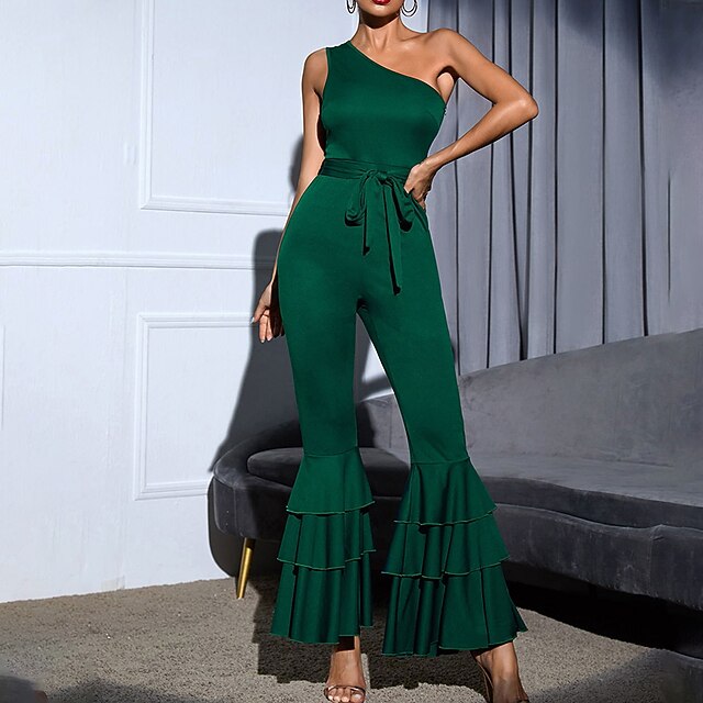 Women's Jumpsuit High Waist Belted Solid Color One Shoulder Elegant Party Prom Wide Leg Regular Fit Sleeveless Green S M L Summer
Women's Jumpsuit High Waist Belted Solid Color One Shoulder Elegant Party Prom Wide Leg Regular Fit Sleeveless Green S M L Summer