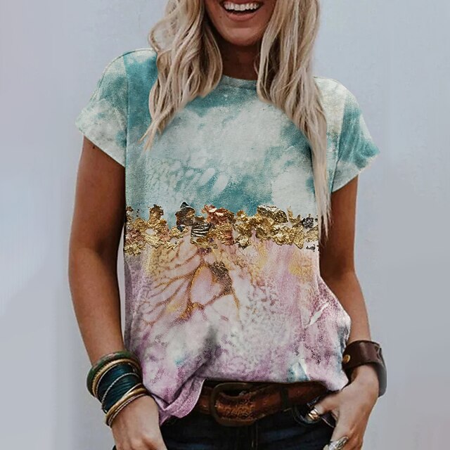 Women's Abstract Painting T shirt Graphic Geometric Print Round Neck Basic Tops Green / 3D Print
Women's Abstract Painting T shirt Graphic Geometric Print Round Neck Basic Tops Green / 3D Print