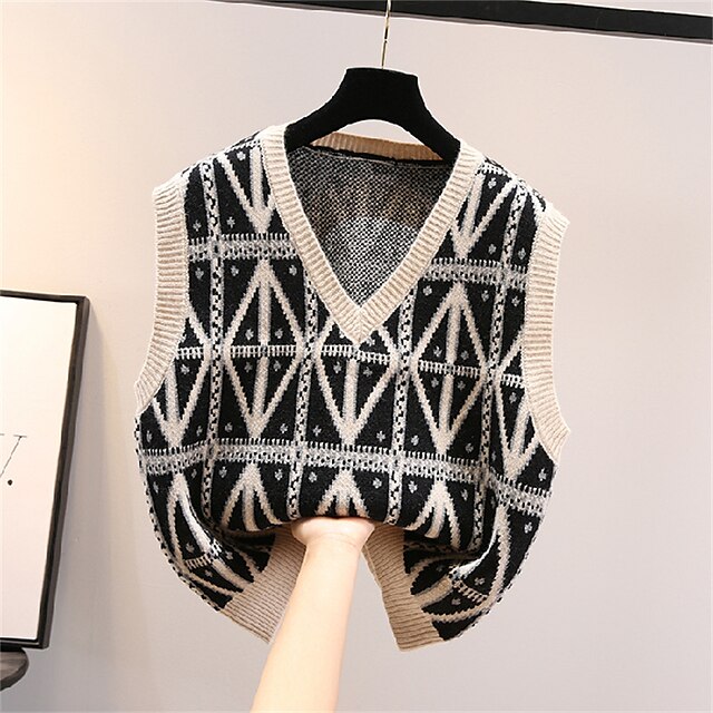 Women's Sweater Vest Knitted Plaid Stylish Casual Soft Sleeveless Sweater Cardigans V Neck Fall Spring Black Beige
Women's Sweater Vest Knitted Plaid Stylish Casual Soft Sleeveless Sweater Cardigans V Neck Fall Spring Black Beige