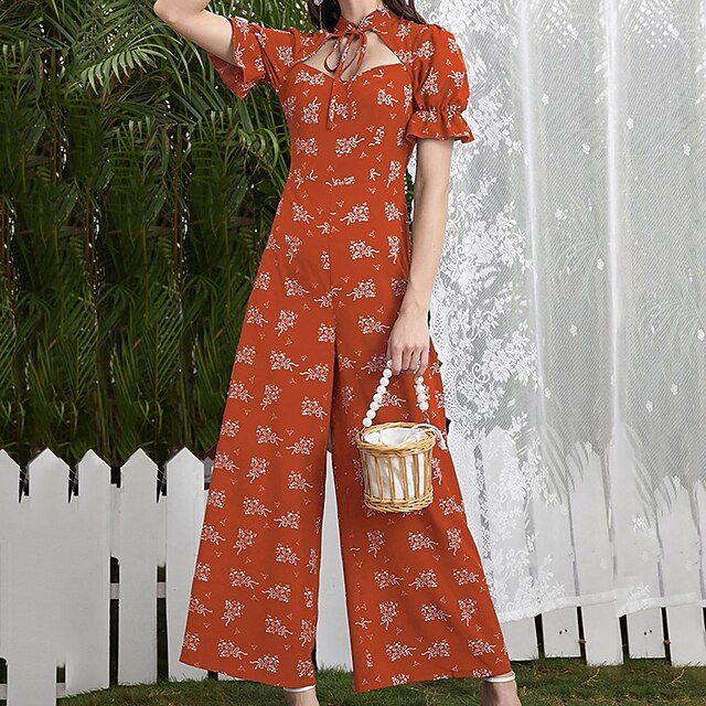 Women's Jumpsuit Cut Out Print Floral Crew Neck Elegant Street Casual Regular Fit Short Sleeve Orange S M L Spring
Women's Jumpsuit Cut Out Print Floral Crew Neck Elegant Street Casual Regular Fit Short Sleeve Orange S M L Spring