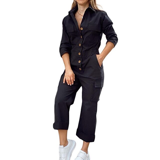 Women's Jumpsuit Button Solid Color Shirt Collar Active Street Casual Cargo Pants Regular Fit Long Sleeve Black S M L Spring
Women's Jumpsuit Button Solid Color Shirt Collar Active Street Casual Cargo Pants Regular Fit Long Sleeve Black S M L Spring