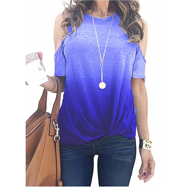Women's T shirt Color Gradient Cold Shoulder Round Neck Basic Tops Green Blue Gray
Women's T shirt Color Gradient Cold Shoulder Round Neck Basic Tops Green Blue Gray