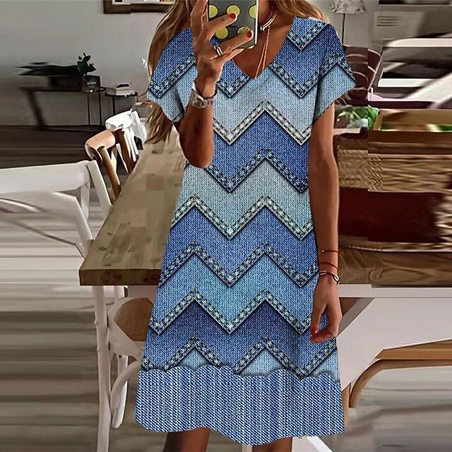 Women's A Line Dress Knee Length Dress Blue Short Sleeve Geometric Print Spring Summer V Neck Stylish Casual Modern 2022 S M L XL XXL 3XL
Women's A Line Dress Knee Length Dress Blue Short Sleeve Geometric Print Spring Summer V Neck Stylish Casual Modern 2022 S M L XL XXL 3XL